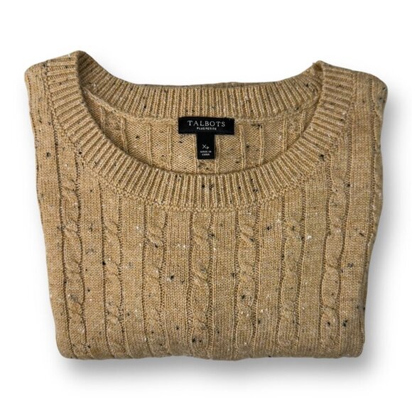 Talbots Sweater Womens Plus Petite Sz Xp Beige Speckle Cable Knit Button Sleeve - Picture 2 of 11